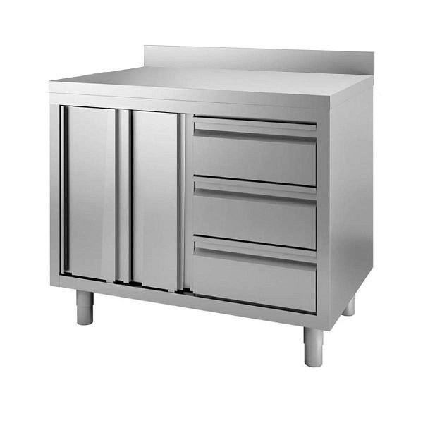Armoire de travail Vaiotec TOPLINE 600 / portes battantes, 3 tiroirs à droite et dosseret L : 1200 mm, 10391