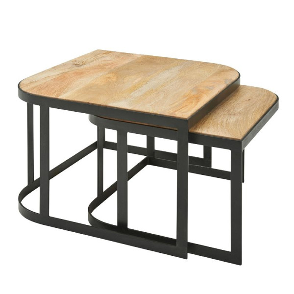 Wohnling set de 2 tables basses en bois massif de manguier / métal, clair, WL6.340