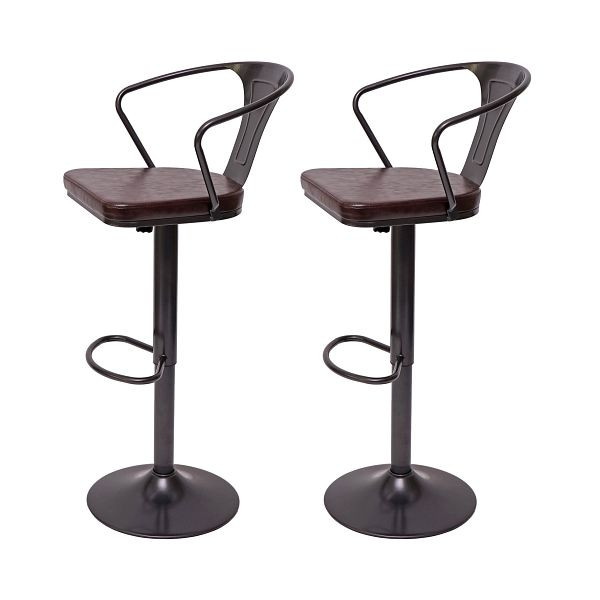 Mendler ensemble de 2 tabourets de bar HWC-H10b, réglable en hauteur, accoudoirs, tabouret de comptoir tabouret de bar industriel rotatif, vintage noir-marron, 72443