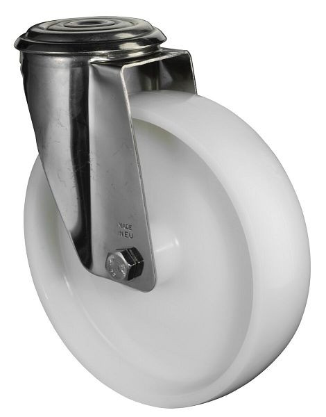 Rouleau de transport BS rollers en acier inoxydable, largeur de roue 50 mm, Ø roue 200 mm, capacité de charge 200 kg, bande de roulement/corps de roue en plastique, palier lisse, H101.A90.200