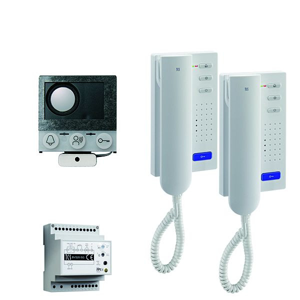 TCS audio:pack installation pour 2 logements, avec haut-parleur intégré ASI12000 + 2 interphones ISH3030 + centrale BVS20, PAIH020/004