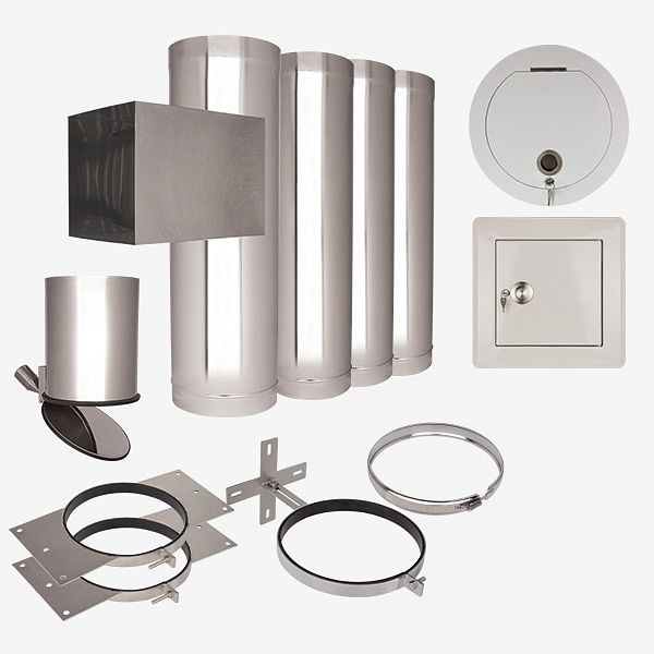 Système d'évacuation du linge HKW, kit complet 3, acier inoxydable, longueur d'arbre : 4,30 mètres, Ø 300 mm, 23003N