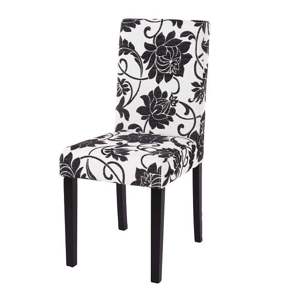 Chaise de salle à manger Mendler Littau, chaise de cuisine, tissu/textile, jacquard noir, pieds foncés, 74384