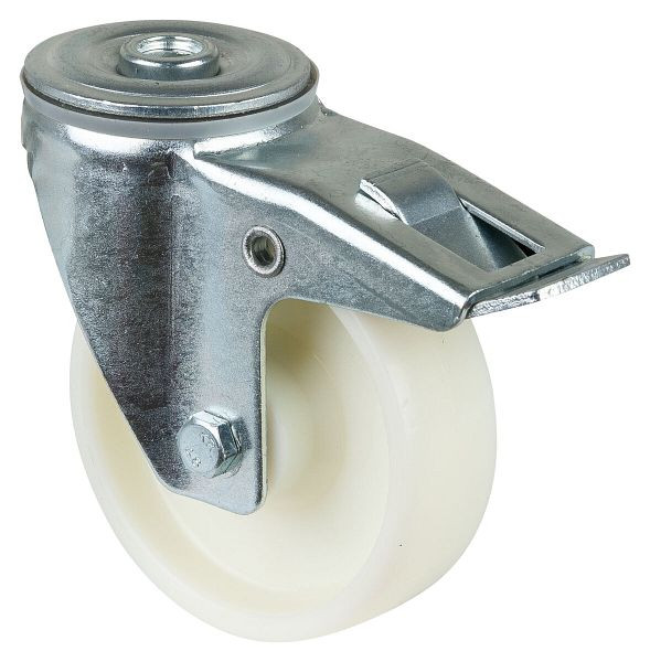 Rouleau de transport BS rollers avec frein, largeur 30 mm, Ø100 mm, jusqu'à 125 kg, bande de roulement/corps de roue en plastique, roulement à rouleaux, lot de 4, L121.B10.100