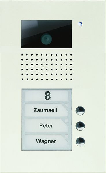 Platine de rue vidéo TCS série AVU avec 3 boutons de sonnette (alignés à droite), 1 colonne, UP blanc, AVU14030-0019