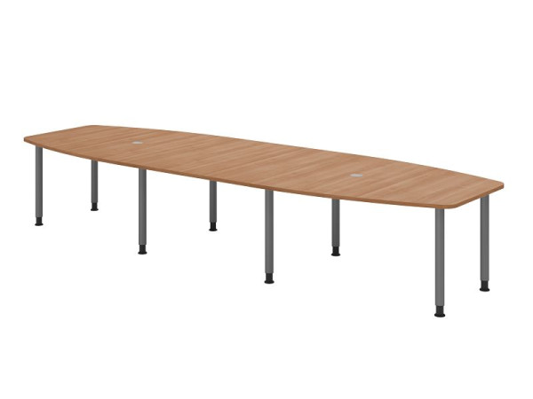 Table de conférence Hammerbacher KT40C, 400 x 130 cm, plateau : noyer, épaisseur 25 mm, structure à huit pieds graphite, tube rond 6 cm, hauteur de travail 72-74 cm, VKT40C/N/G