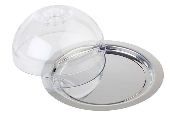 Plateau APS avec capot -FINESSE-, Ø 22 cm, hauteur : 9,5 cm, inox 18/0, capot en polystyrène, sans poignées, 13622