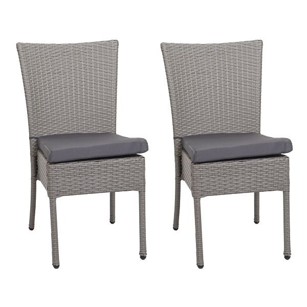Ensemble de 2 chaises en polyrotin Mendler HWC-G19, chaise de balcon, chaise de jardin, empilable, gris, coussins gris foncé, 97138