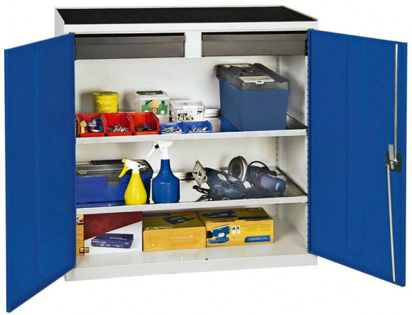 armoire à outils et matériaux contondants série 3000, 7035/5010, 2 tiroirs 100 mm, 2 étagères, 3007274