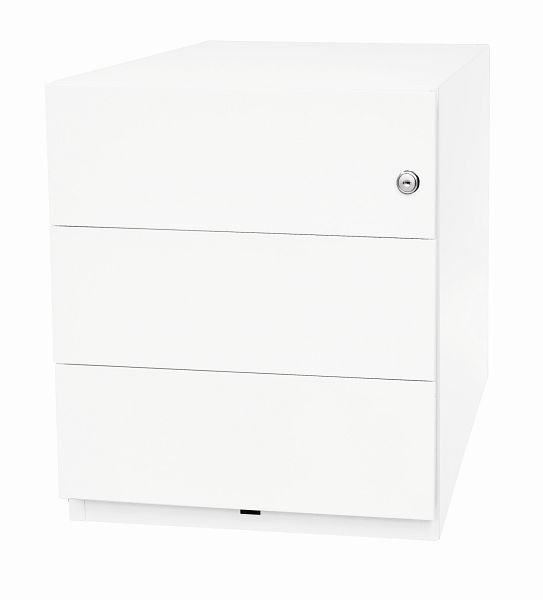Conteneur roulant Bisley Note™ avec poignée, 3 tiroirs universels 565 mm de profondeur, blanc signalisation, NWH59M7SSS696