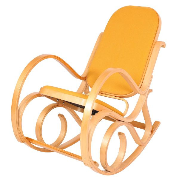 Chaise à bascule Mendler M41, chaise à bascule, chaise TV, bois massif, aspect chêne, tissu/textile jaune, 75343