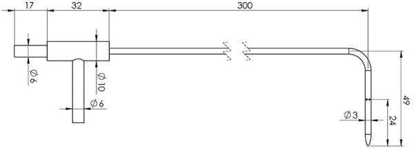 Tube de Pitot Greisinger Prandtl en acier inoxydable pour mesurer la vitesse de l'air / le débit volumique, diamètre 3 mm, longueur 300 mm, max. 600 °C, 604150