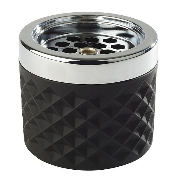 Cendrier à vent APS, Ø 9,5 cm, hauteur : 8 cm, verre, noir mat, dépoli, métal chromé, avec fermeture à baïonnette, 00582