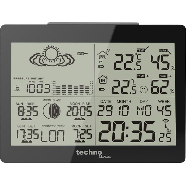 Station météo Technoline, radio-réveil DCF-77 avec possibilité de réglage manuel, dimensions : 145 x 110 x 45 mm, WS 6760