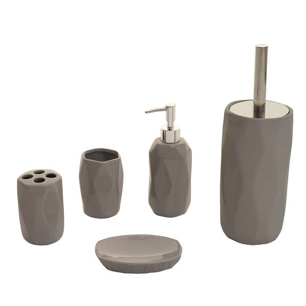 Ensemble de salle de bain 5 pièces Mendler HWC-H88, ensemble de toilette, ensemble de salle de bain, accessoires de salle de bain, céramique, gris, 74238