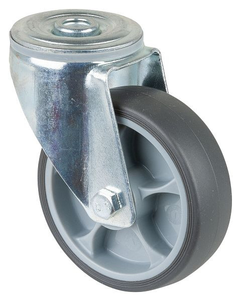 Rouleaux BS rouleau de transport rouleau pivotant, roue en caoutchouc thermoplastique gris, roulement à rouleaux, trou arrière, diamètre : 100 mm, paquet : 4 pièces, L101.B44.101