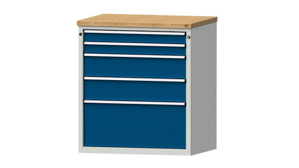 Armoire à tiroirs pour établis ANKE, modèle 3009 V, 915 x 700 x 1020 mm, RAL 7035/5010, BMP 40 mm, 611.217