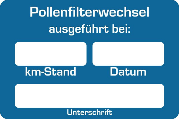 Autocollant service client Eichner, texte : Remplacement du filtre à pollen effectué à, UE : 250 pièces, 9220-00065