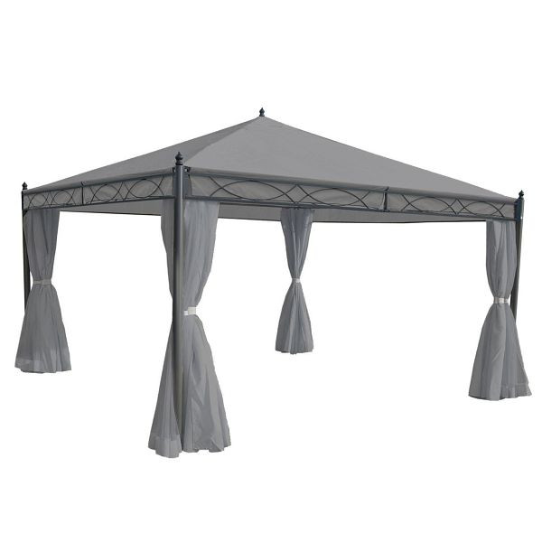 Mendler Pergola Cadiz, pavillon de jardin, cadre stable 7cm avec paroi latérale, gris clair 4x4m, 77126+77112+77123