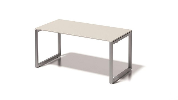 Bureau Bisley Cito, structure en O hauteur fixe 730 mm, H 19 x L 1600 x P 800 mm, gris blanc/argent, DOF1608GW355