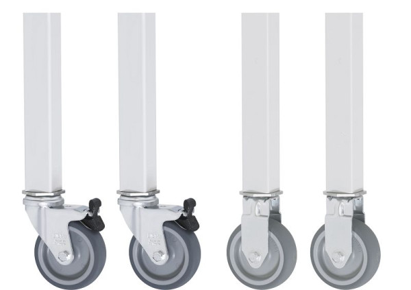 Jeu de roulettes RAU avec 2 roulettes fixes et 2 roulettes pivotantes avec freins, 100 mm, 09-RS75EP-2LF-2B