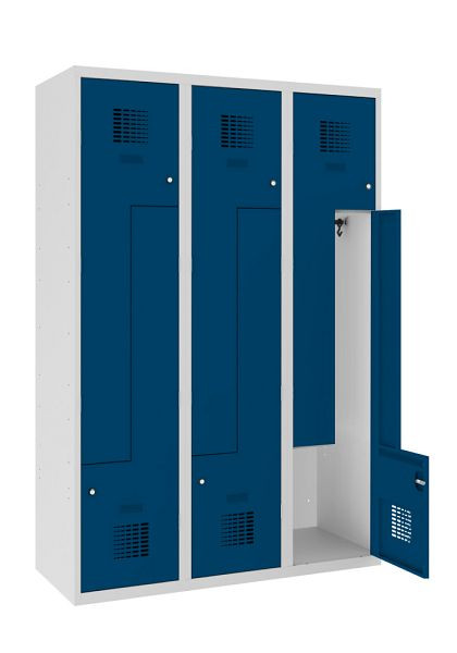KEMMLIT Casier Z avec 3 compartiments et 6 portes 40cm avec banc, bleu gentiane 5010, loquet rotatif, 100210