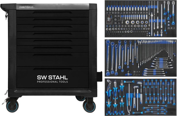 Chariot d'atelier professionnel SW-Stahl TT802, noir, équipé, 304 pièces, Z3209