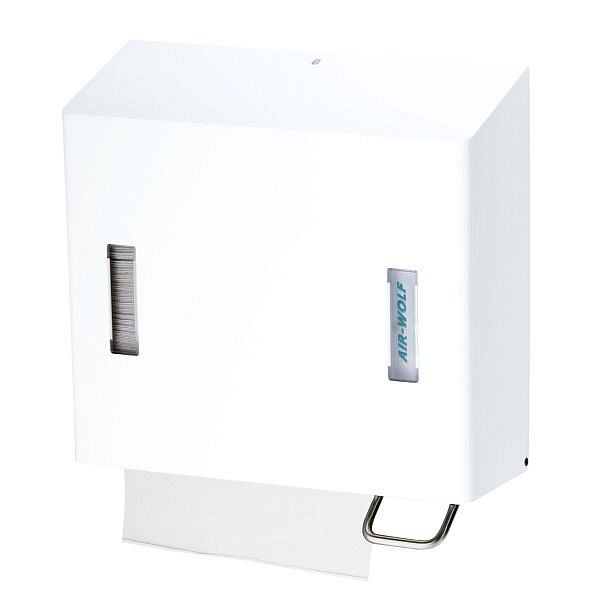 Distributeur de savon mousse et essuie-tout Air Wolf, série Omega, H x L x P : 377 x 377 x 163 mm, acier inoxydable blanc, 29-472