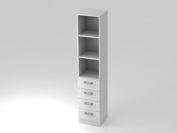 Armoire à tiroirs Hammerbacher 5OH, 4 tiroirs, panneau de base, poignée chromée blanc/blanc, 40,6x42x200,4 cm (LxPxH), V7600/W/W/CE