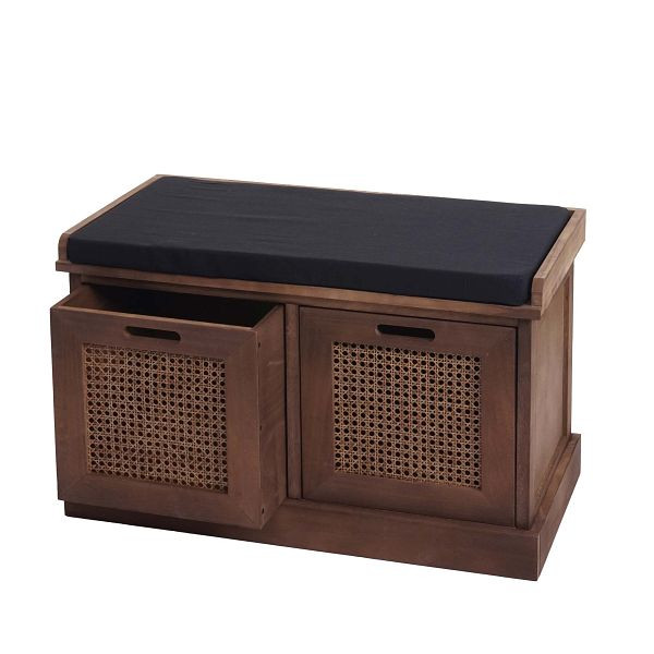 Banc Mendler HWC-J49, banc rembourré, banc de vestiaire, boîtes de rangement pour coussins, compartiment de rangement 47x75x40cm, marron, rembourrage noir, 80902