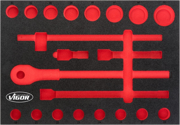 Inserts en mousse souple bi-composant VIGOR, dimensions insert / taille tiroir : L (563 x 393 x 35 mm), utilisation : V5109, V5109-L