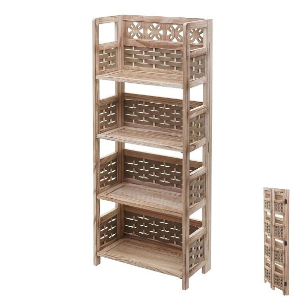 Étagère Mendler HWC-K86, étagère autoportante, étagère vivante, pliable 4 étagères, bois 110cm, marron, tresse marron, 97662