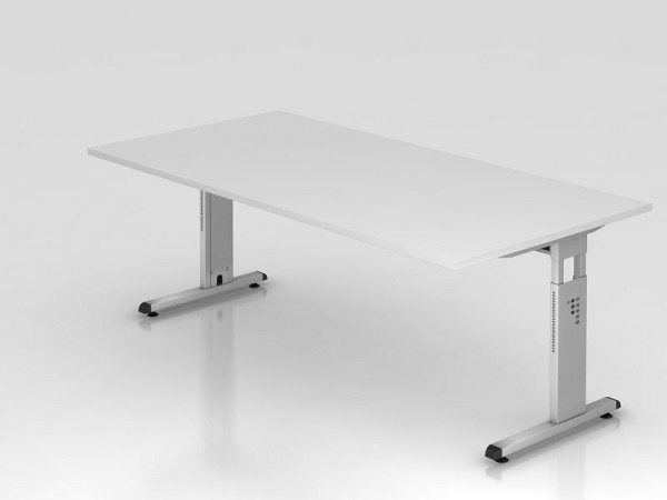 Bureau Hammerbacher pied C 200x100cm blanc/argent, hauteur de travail 65-85 cm, VOS2E/W/S