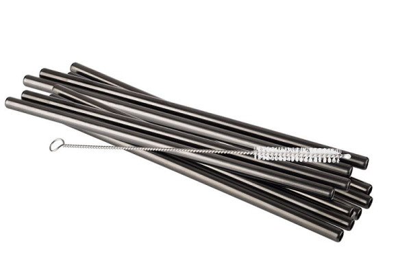 Pailles APS, lot de 11, Ø 8 mm, longueur : 21,5 cm, acier inoxydable 18/8, aspect bronze, contenu : 10 pailles, 1 brosse de nettoyage, 93384