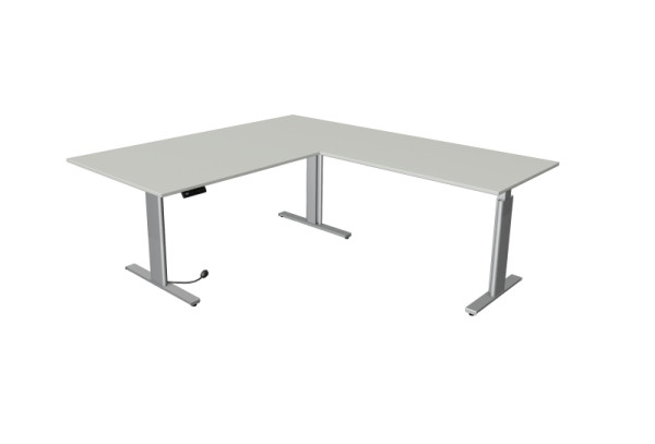 Kerkmann Move 3 table assis/debout argent L 2000 x P 1000 mm avec élément complémentaire 1200 x 800 mm, gris clair, 10235611
