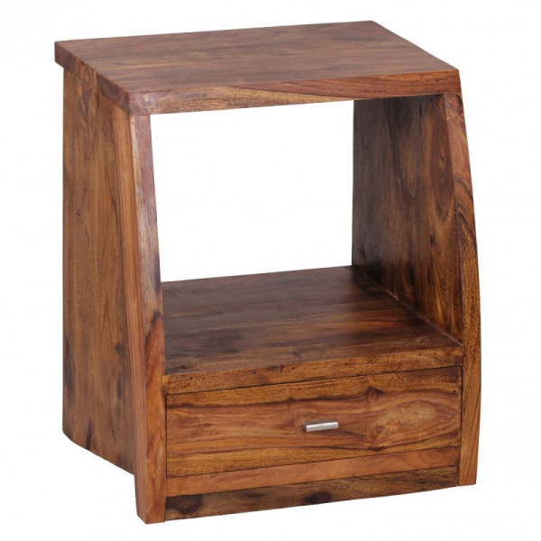 Wohnling table de chevet MUMBAI bois de Sesham massif 53 cm 1 étagère à tiroirs, style maison de campagne bois véritable, WL1.517
