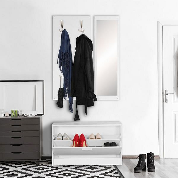 Wohnling JANA armoire murale avec miroir et meuble à chaussures en aggloméré blanc, WL5.166