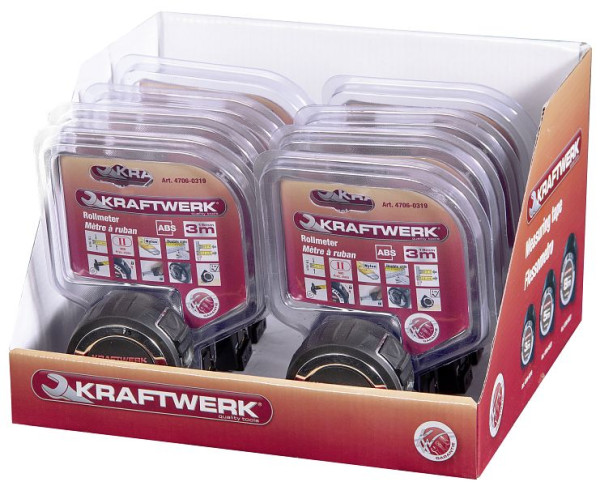 Présentoir Kraftwerk avec mètre à rouleaux 3m x 19mm, 8 pièces, 4706-0319D