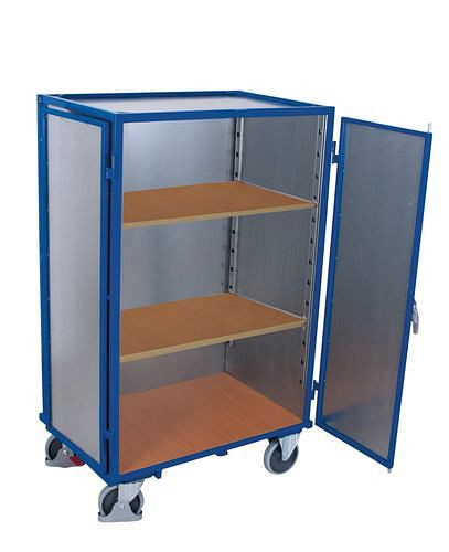 Chariot armoire DENIOS avec porte à double battant, serrure espagnolette, 3 niveaux, 1045 x 685, 272-685