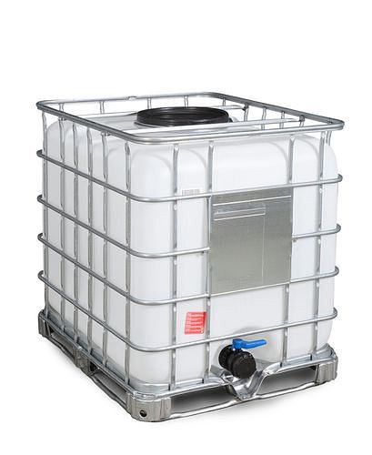 Conteneur IBC DENIOS Recobulk, cadre en acier, 1000 l, ouverture NW400, sortie NW80, 266-186