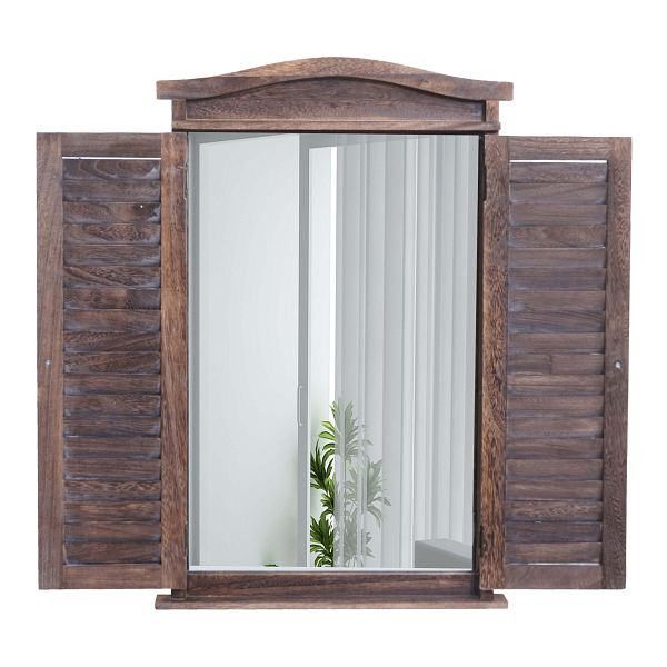 Mendler miroir mural miroir de salle de bain miroir de salle de bain fenêtre avec volets, 71x46x5cm, brun shabby, 72680