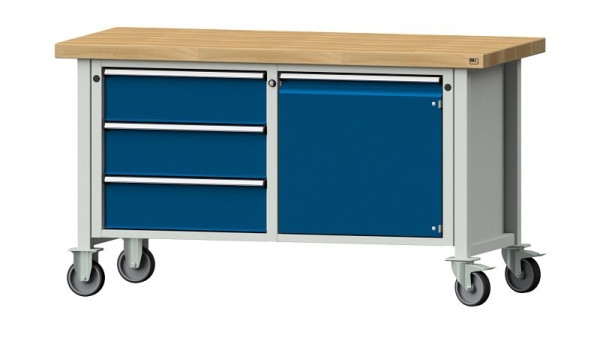 Établis ANKE établi à caissons, modèle 106 V, 1500 x 700 x 850 mm, RAL 7035/5010, BMP 50 mm, mobile, 305.598