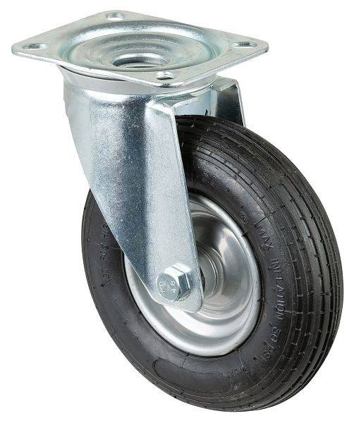 Rouleau de transport BS rollers, largeur de roue 50 mm, roue Ø 200 mm, capacité de charge 75 kg, roue pneumatique en caoutchouc noir, corps de roue jante en acier, roulement à rouleaux, L400.C90.200