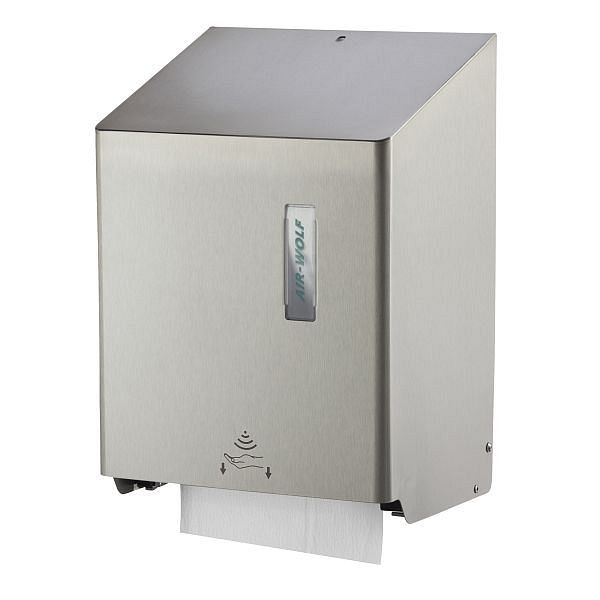 Distributeur automatique d'essuie-mains en rouleau Air Wolf, série Omega, H x L x P : 406 x 278 x 211 mm, acier inoxydable revêtu, 29-024