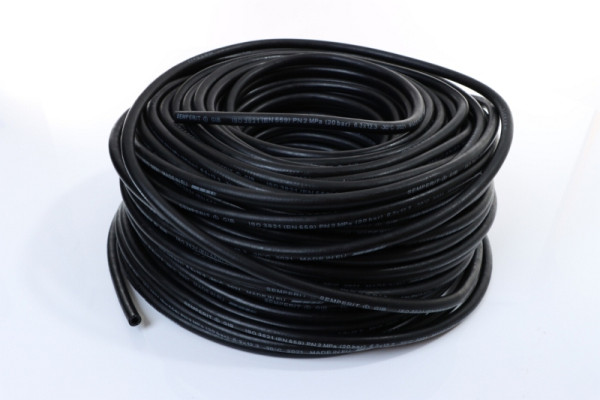 Tuyau en caoutchouc ELMAG, renforcé de tissu, Ø 6x13 mm, noir, 20 bar pour air/azote/argon/Co², pack : 50 m, 55172