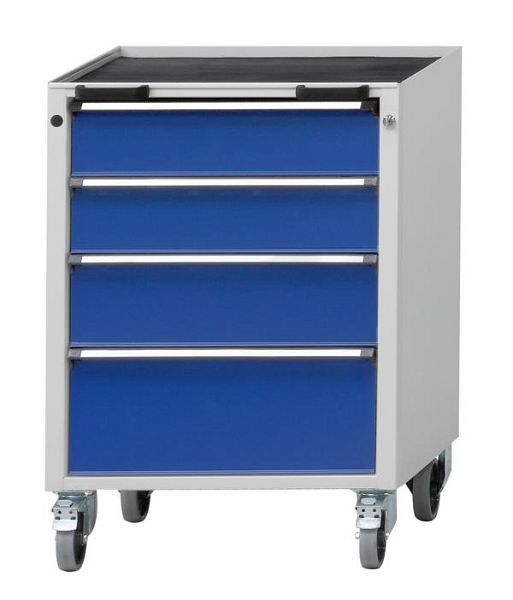 Conteneur mobile ANKE; 660x615x930 mm; RAL 7035/5010; Baignoire avec tapis antidérapant; 4 tiroirs 150, 150, 180, 240 mm, 450.306