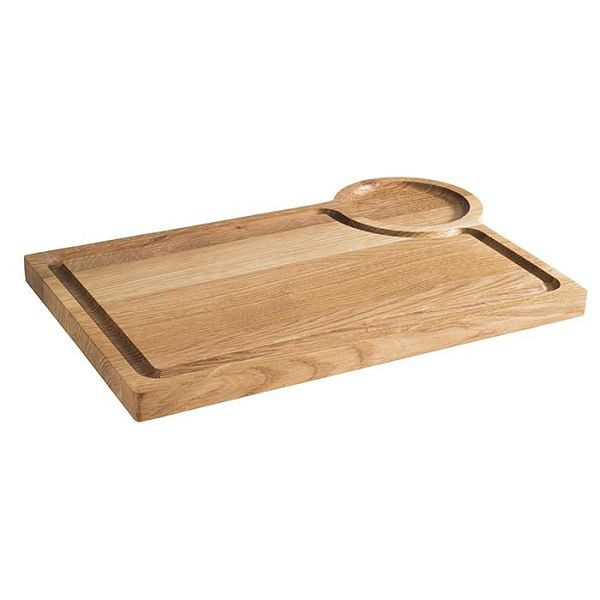 Planche de service APS -CHÊNE-, 37 x 25 cm, hauteur : 2 cm, bois de chêne, avec talon Ø 9,5 cm, avec rainure à jus, 00808