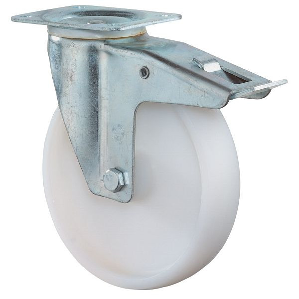 Rouleau de transport BS rollers avec frein, largeur 30 mm, Ø80 mm, jusqu'à 125 kg, bande de roulement/corps de roue en plastique, roulement à rouleaux, lot de 4, L420.B10.080