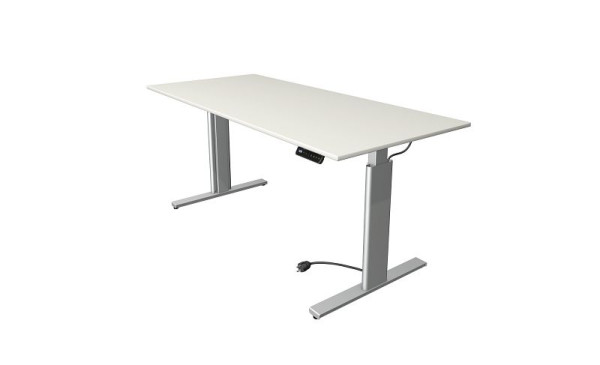 Kerkmann Move 3 table assis/debout argent, L 1800 x P 800 mm, réglable en hauteur électriquement de 720 à 1200 mm, blanc, 10233010