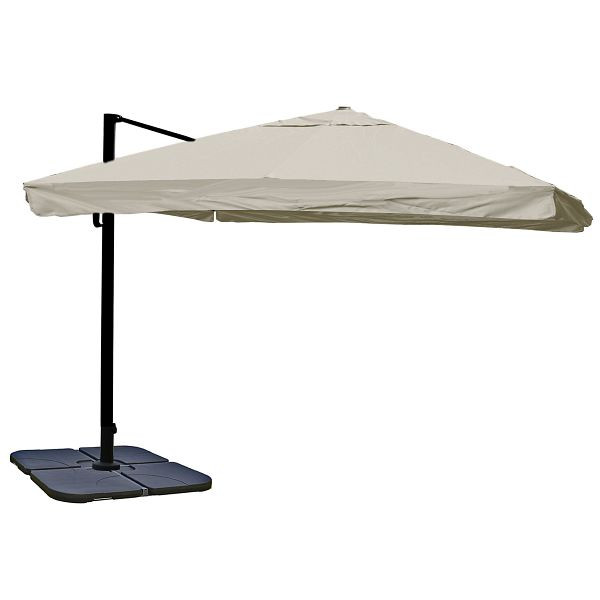 Mendler catering parapluie pour feux tricolores HWC-A96, 3,5x3,5m (Ø4,95m) polyester aluminium/acier 25kg, rabat, gris crème avec support, rotatif, 76870+70478+122472